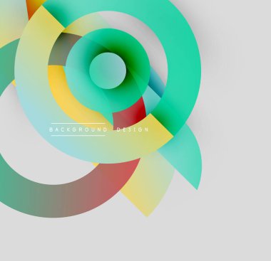 Soyut renkli çemberler dinamik görsel efektler yaratıyor. Modern tasarım elementleri enerji, hareket, yenilik önerir.