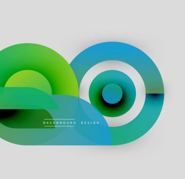 Soyut geometrik şekiller çakışıyor. Yeşil, mavi gradyanlar modern tasarım yaratır. Minimalist kompozisyon, temiz estetik. Arkaplan ögeleri mevcut.
