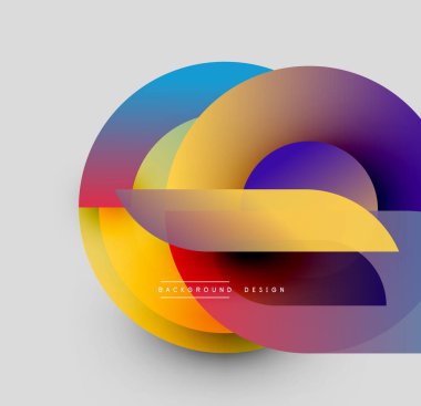 Soyut renkli çakışan daireler dinamik görsel efekt yaratır. Modern tasarım elementleri yenilik ve enerji öneriyor.