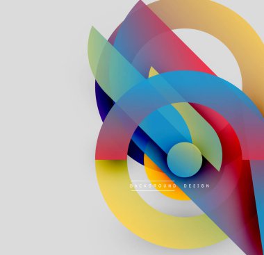 Soyut renkli tasarım. Üst üste binen şekiller dinamik görsel efekt yaratır. Modern kompozisyon, gradyanlar, pürüzsüz geçişler.