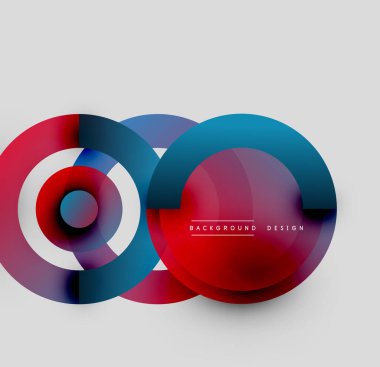 Soyut daireler örtüşüyor, canlı renk eğimleri yaratıyor. Modern tasarım elementleri dinamik hareket, görsel uyum öneriyor.