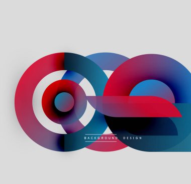 Soyut renkli daireler çakışıyor, dinamik görsel efekt yaratıyor. Modern tasarım gradyanlar, şekiller, basit metin elementleri içerir.