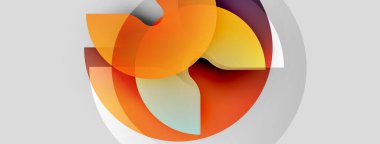 Soyut geometrik şekiller örtüşüyor, canlı turuncu, kırmızı, gri bileşim oluşturuyor. Modern tasarım öğesi, temiz estetik.