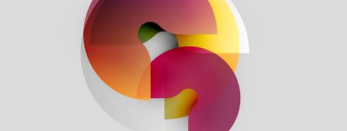 Soyut şekiller örtüşür, canlı renk karışımları yaratır. Yumuşak eğimler derinlik önerir, modern tasarım ögesi oluşturur.