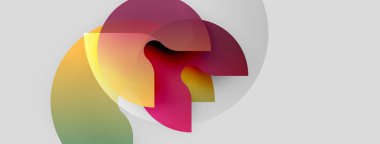 Soyut şekiller örtüşür, canlı renk karışımları yaratır. Yumuşak eğimler hareket, derinlik ve modern tasarım estetiğini akla getiriyor.