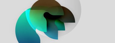 Soyut şekiller üst üste binerek sıvı formları oluşturur. Renkler harmanlanmış, yeşil, kahverengi beyaz arkaplan. Minimalist tasarım hareketi çağrıştırıyor, derinliği.