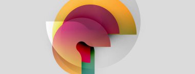 Soyut kompozisyon. Üst üste binen daireler dinamik görsel efekt yaratır. Sıcak, serin renkler harmanlanır, modern tasarım oluşturulur. Minimalist, temiz estetik.