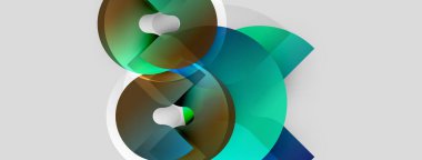 Soyut tasarım özellikleri üst üste binen renkli daireler, dinamik görsel efektler yaratır. Yumuşak eğimler, ışık yansımaları mevcut. Modern, minimalist stil.