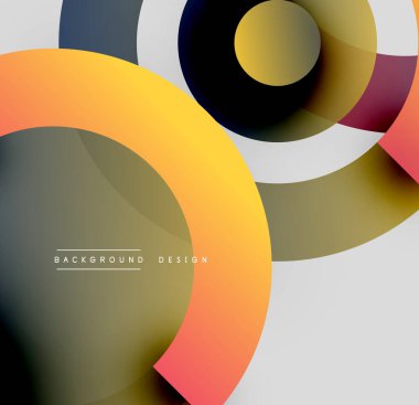 Soyut kompozisyon. Üst üste binen daireler dinamik görsel efekt yaratır. Gradyan renkler harmanlanır, modern tasarım ögesi oluşturulur.