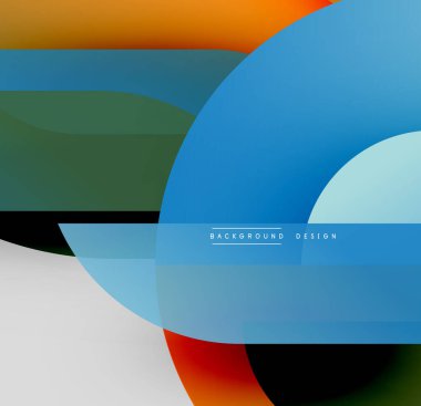 Soyut geometrik şekiller çakışıyor. Canlı renkler dinamik bileşim yaratır. Modern tasarım elementleri derinlik, doku önerir.