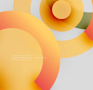 Soyut daireler üst üste binerek sıcak renk eğimleri yaratıyor. Gri arka planda turuncu ve sarı tonlu modern tasarım. Basit, temiz estetik..
