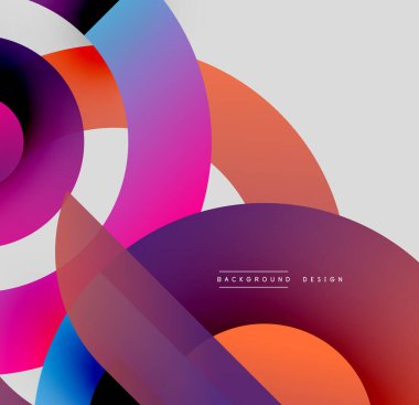 Soyut renkli daireler çakışıyor, dinamik görsel efekt yaratıyor. Gradyan gölgeler pürüzsüz, modern tasarım ögesi.