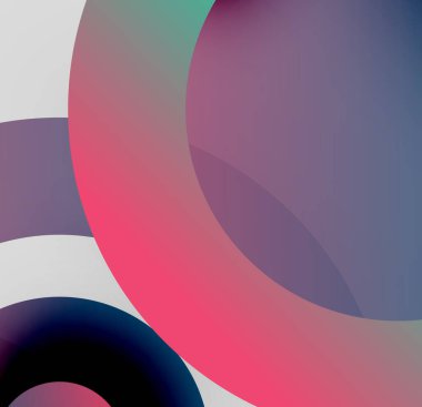Üst üste binen daireler içeren soyut kompozisyon. Renkler karışıyor, yumuşak eğimler yaratıyor. Minimalist tasarım, modern estetik.