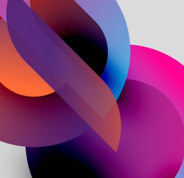 Soyut şekiller örtüşür, canlı renk karışımları yaratır. Yumuşak gradyanlar sıvı formlarını tanımlar, dinamik görsel deneyim sunar.