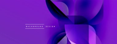Mor soyut arka plan. Üst üste binen şekiller dinamik görsel efekt yaratır. Sancaklar ve sunumlar için modern tasarım uygun.