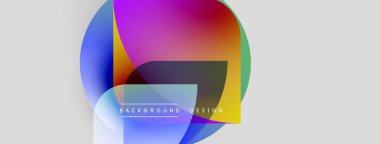 Soyut renkli çakışan daireler dinamik arkaplan oluşturur. Gradyan renkler harmanlanarak modern tasarım elementini oluşturur. Basit, temiz estetik..