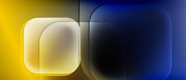 Soyut kompozisyon. Sarı, mavi dikdörtgenler üst üste biniyor. Yumuşak eğimler derinlik yaratır, modern estetik. Minimalist tasarım, mevcut temiz çizgiler.