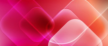 Soyut arkaplan özellikleri üst üste binen kareler, gradyanlar. Pembe, kırmızı renkler kompozisyona hakim. Yumuşak parıltı modern estetik yaratır.