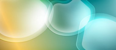 Soyut arkaplan özellikleri üst üste binen şeffaf çemberler. Renkler altından maviye geçerek yumuşak eğimler oluşturur. Pürüzsüz şekiller akıcılığı işaret eder..