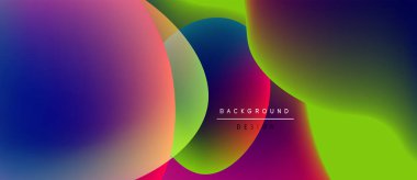 Soyut renkli şekiller çakışıyor. Canlı gradyanlar dinamik görsel efekt yaratır. Arkaplan ve sunumlar için uygun modern tasarım.