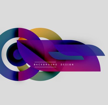 Soyut renkli şekiller çakışıyor. Modern tasarım canlı gradyanlar, dinamik kompozisyon ve mevcut metin elementlerini içerir. Minimalist estetik.