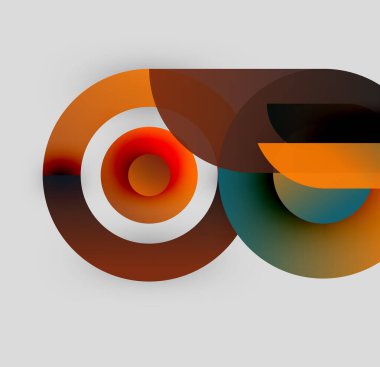 Soyut tasarım eşmerkezli daireler, sıcak renkler, katmanlı şekiller içerir. Modern estetik, minimalist kompozisyon, gradyan etkisi.