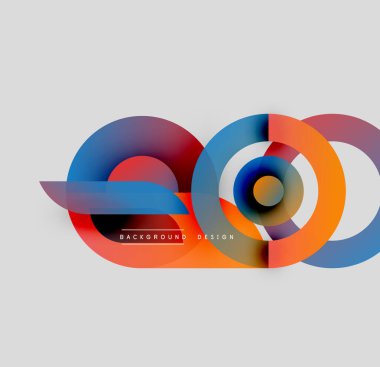 Soyut renkli çakışan daireler dinamik bileşim oluşturur. Modern tasarım öğeleri hareket, enerji, görsel ilgi.
