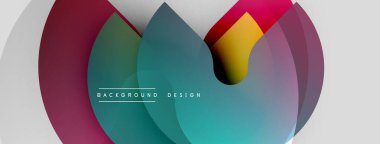 Soyut renkli katmanlar dinamik bileşim yaratır. Üst üste binen şekiller hareketi, derinliği ve modern estetiği akla getiriyor. Metin arkaplan tasarımı okur.