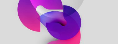 Soyut şekiller örtüşüyor, canlı pembeler, morlar, maviler yaratıyor. Yumuşak ışıklandırma derinliği, modern tasarım estetiği önerir..