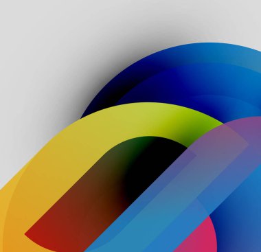 Soyut renkli şekiller örtüşür, dinamik görsel efekt yaratır. Pürüzsüz gradyanlar renkleri karıştırır, modern kompozisyon oluşturur.