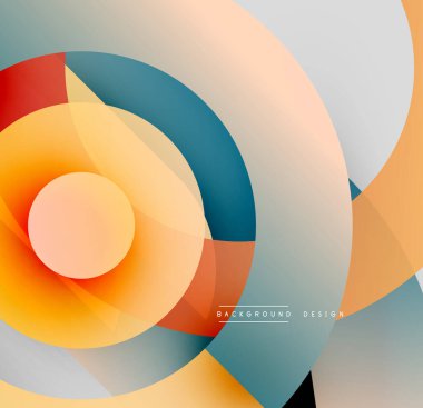 Soyut daireler çakışıyor, dinamik görsel etki yaratıyor. Sıcak, serin renkler kusursuz bir şekilde harmanlanır. Modern tasarım ögesi.