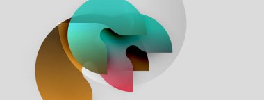 Soyut şekiller örtüşür, dinamik bileşim yaratır. Renkler harmanlanmış, turuncu, pembe beyaz arka plan. Modern tasarım, akışkan formlar.