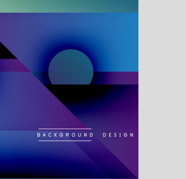 Soyut geometrik şekiller, canlı maviler, morlar modern arka plan yaratır. Minimalist tasarım, pürüzsüz gradyanlar görsel ahenk sunar.
