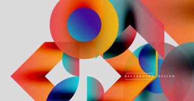 Soyut şekiller örtüşüyor, canlı renk değişimleri yaratıyor. Modern tasarım dinamik kompozisyon, pürüzsüz geçişler içerir.