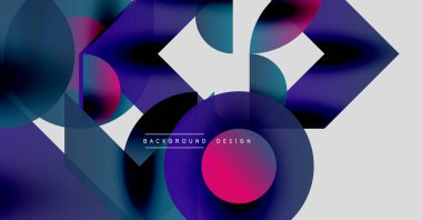 Soyut kompozisyon. Üst üste binen daireler, gradyanlar, dinamik şekiller modern görsel deneyimler yaratır. Metin arkaplan tasarımı okur.