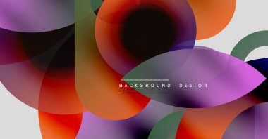 Soyut renkli şekiller örtüşür, dinamik görsel efekt yaratır. Gradyan renkler harmanlanır, modern arkaplan tasarımı oluşturulur.