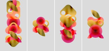 Soyut şekiller örtüşür, canlı renk karışımları yaratır. Yumuşak eğimler hareketi, dinamik kompozisyonlar oluşturmayı önerir. Minimalist arkaplan görsel etkiyi arttırır.