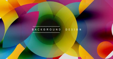 Soyut renkli tasarım. Üst üste binen daireler dinamik görsel efekt yaratır. Değişken renklere sahip modern arkaplan.
