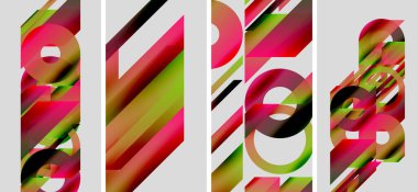 Soyut geometrik bileşim. Renkli çizgiler, kıvrımlar, şekiller dinamik görsel efektler yaratır. Modern sanat tarzı, canlı palet.