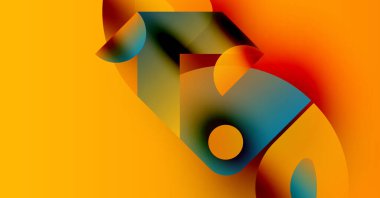 Canlı turuncu arkaplan içeren soyut bir kompozisyon. Üstüste binen yarı saydam şekiller dinamik görsel efekt yaratır. Renkler karışır, sıvı formları oluşturur.