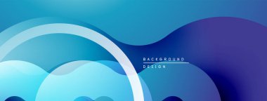 Soyut mavi arkaplan. Üst üste binen şekiller, akıcı, modern tasarım yaratır. Gradyan renkler derinlik ve görsel ilgi sağlar.