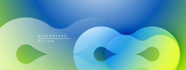 Soyut akışkan şekiller harmanlanır, canlı mavi, yeşil gradyanlar oluşturur. Minimalist tasarım metin arkaplan tasarımı içerir. Yumuşak eğriler kompozisyona hakim.