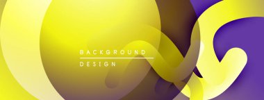 Soyut sıvı şekilleri örtüşür, parlak sarı ve mor renkler yaratır. Arkaplan ve sunumlar için modern tasarım ögesi.