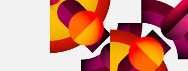 Üst üste binen daireler, dikdörtgenler içeren soyut bir kompozisyon. Sıcak renkler baskın gelir, dinamik görsel efekt yaratır. Minimalist tasarım.