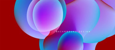 Soyut sıvı şekilleri örtüşür ve canlı renk değişimleri yaratır. Kırmızı zemin, mavi ve mor renklerle çelişiyor. Modern tasarım ögesi.