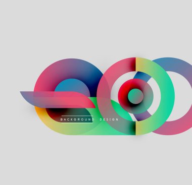 Soyut renkli çakışan daireler dinamik bir görsel oluşturur. Gradyan renkler harmanlanarak modern tasarım elementini oluşturur. Minimalist biçim, temiz sunum.