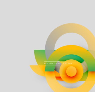 Soyut geometrik şekiller çakışıyor. Sarı, yeşil, gri gradyanlar modern tasarım yaratır. Minimalist arka plan temiz estetik sunar.