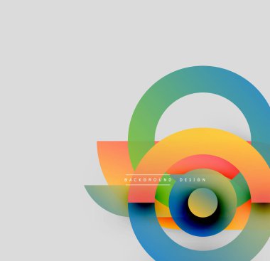 Soyut renkli daireler gri arkaplanla örtüşüyor. Modern tasarım elementleri dinamik görsel etki yaratır. Basit, temiz estetik..