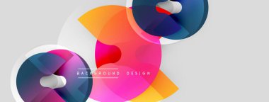 Soyut renkli şekiller örtüşür, dinamik görsel efekt yaratır. Gradyan renkler düzgün bir şekilde harmanlanarak modern arkaplan tasarımı oluşturur.