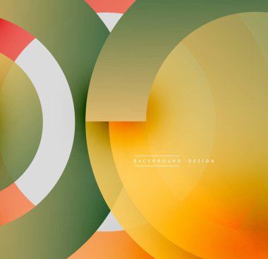 Soyut geometrik şekiller çakışıyor. Sıcak renkler modern tasarım yaratıyor. Yumuşak eğimler derinlik ve görsel ilgi ekler.